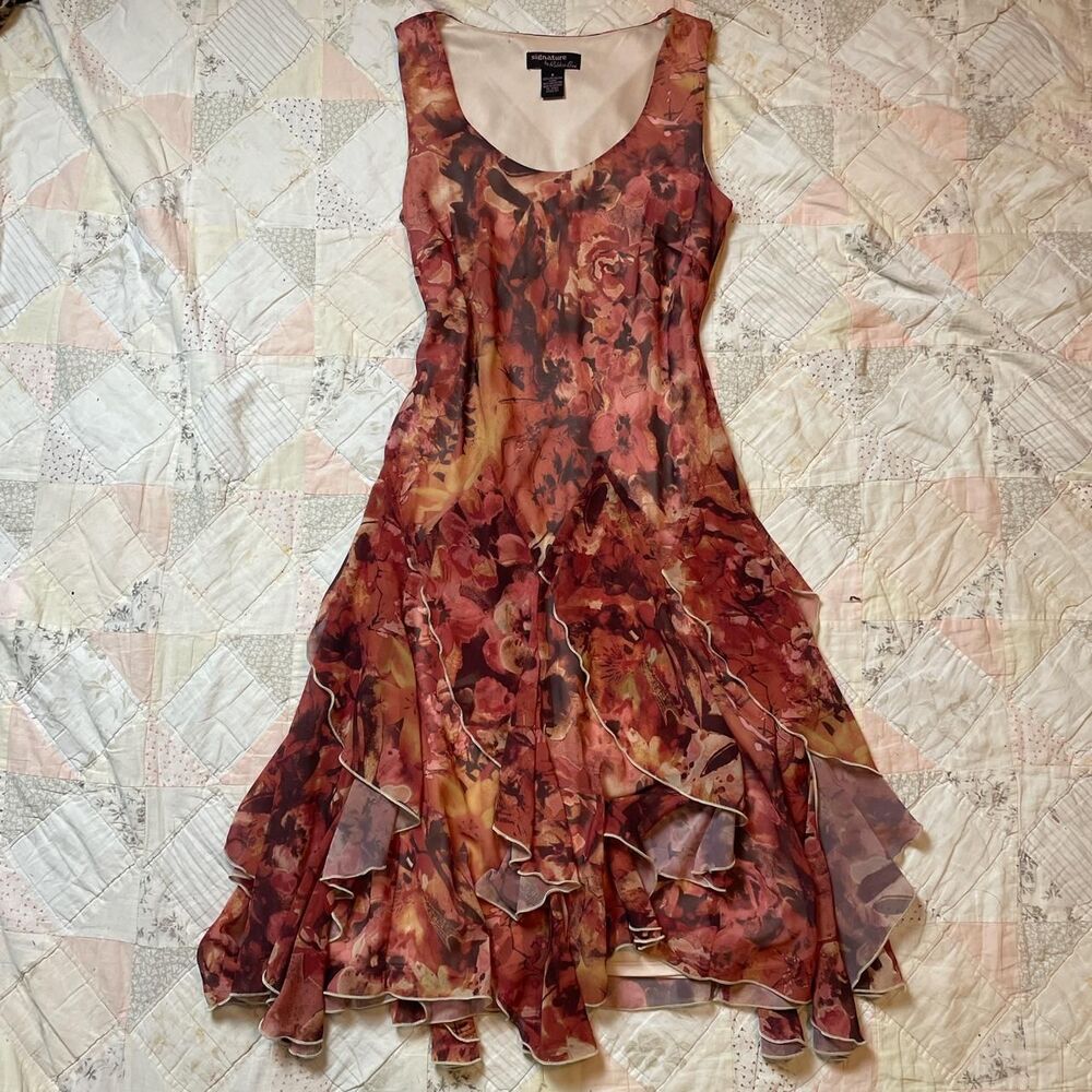robbie bee vintage y2k rust cream colored fairy tiered asymetrical dress size 6
